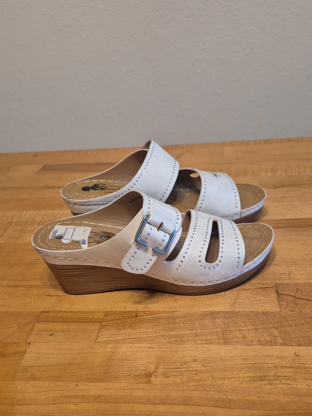 EG Shoes Wedge Heels Off White Beddazzled